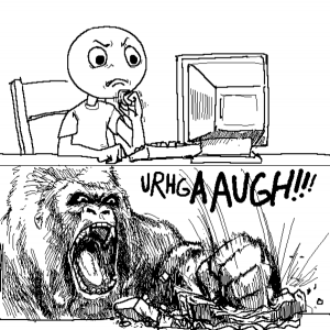 computer smashed by gorilla, gorilla meme